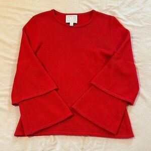 Sail to Sable Red Wool-Cashmere Bell Sleeve Pullover Sweater